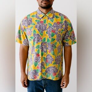 Vintage Men’s Medium Hawaiian Shirt Floral Print 90s Tropical Aloha Button Up
